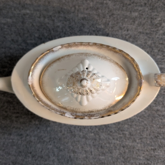 Antique Teapot and Creamer, Green/White with Gold Trim, Pink/Red Rose Pa… - Picture 7 of 9